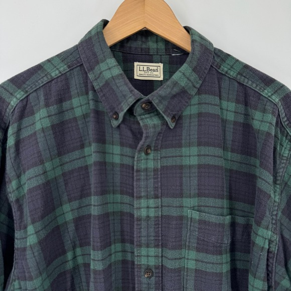 Mens LL Bean Flannel Shirt 2XL Green Black Plaid Button Down Long Sleeve Casual - Picture 1 of 5